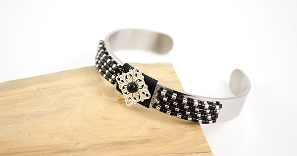 Bracelet Jonc Dolly-Bijoux - Ouvrable, Damier émaillé Blanc Et Noir, Avec Pavé De Diamants Cz - Neuf Avec étiquettes